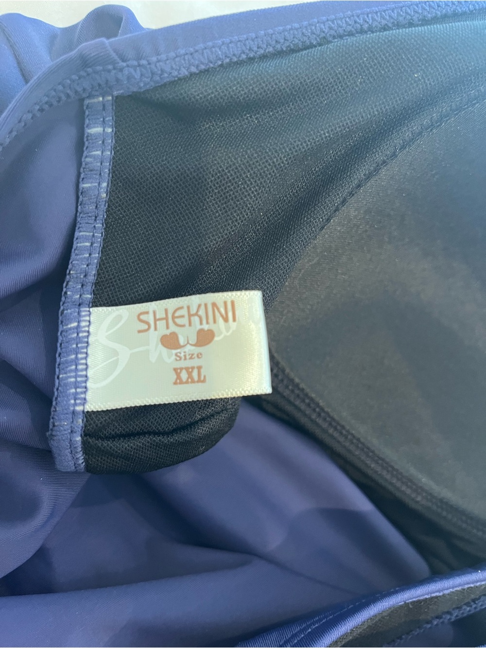Shekini One Piece Ruched Swimsuit XXL Swimdress Navy Blue Padded Skirt Halter - Picture 4 of 9